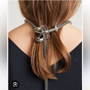 Tibi lobster necklace belt silver tone brass with box and pouch